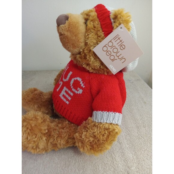 Gund 2013 Hug Me Little Brown Bear Plush Stuffed Animal w/ Sweater Beanie, Rare - Picture 2 of 7